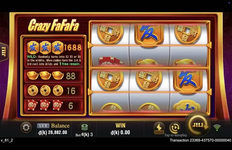 Ảnh màn hình gameplay game Crazy FaFaFa (slot JILI) chơi tại LC79