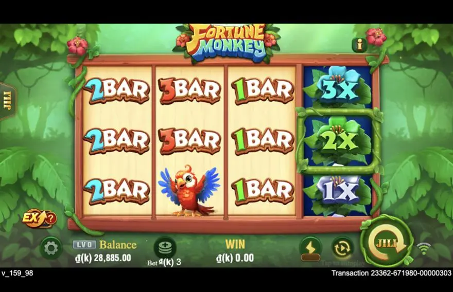 Ảnh màn hình gameplay game Fortune Monkey (slot JILI) chơi tại LC79
