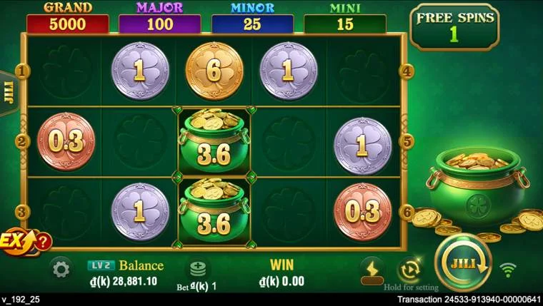 Ảnh giao diện chính game Clover Coins 3x5 (slot JILI) chơi tại LC79